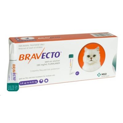 默沙东 Bravecto 外用驱虫滴剂 中猫2.8-6.25公斤体重 Bravecto 250mg Spot-On Solution For Medium Cats 2.8-6.25kg (6-14lbs)