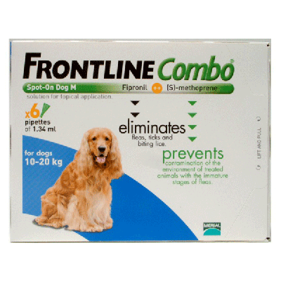福莱恩加强版 中型犬体重10-20公斤体重 6支装 Frontline Combo Spot-On For Medium Dogs 10-20kg (22-44lbs), 6 Pack