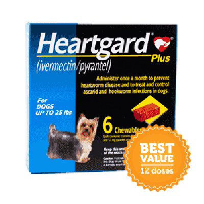 Heartgard Plus (Blue) Chewables for Dogs up to 25lbs(11kg), 12 Pack 