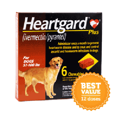 Heartgard Plus (Brown) Chewables for Dogs 51-100lbs(23-45kg), 12 Pack