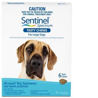 诺华Sentinel Spectrum驱虫药预防心丝虫控制跳蚤驱杀肠道寄生虫大型犬用22-45公斤6粒装 Sentinel Spectrum  for Large Dogs 50-100lbs(22-45kg), 6 Pack