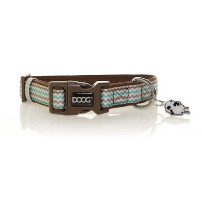 Doog Neoprene Dog Collar, Small  (Benji - Brown And Blue Zigzag)