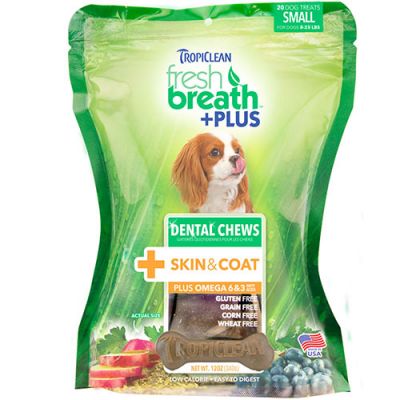 多美洁清新口气洁齿骨皮毛保护配方 20支小号 Tropiclean Fresh Breath Plus Dental Chews - Skin & Coat (20 Small pcs)