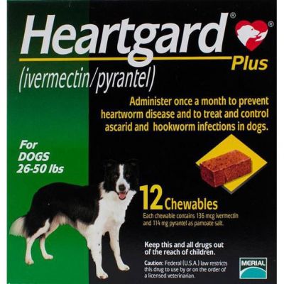Heartgard Plus (Green)  Chewables For Dogs 12-22kg(26-50lbs),12 Pack