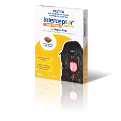 诺华Interceptor Spectrum驱虫药中型犬11-22公斤体重3粒装 Interceptor Spectrum For Medium Dogs 11-22 kg (24-48 lbs), 3 Tasty Chews