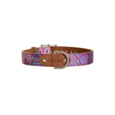 Outback Tails Leather Dog Collar (Digging For Truffles - Blue And Red ) Small