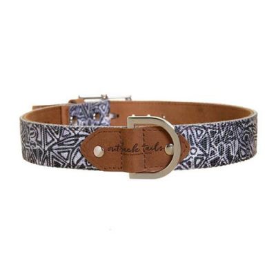 Outback Tails Leather Dog Collar (Mina Mina - Black And white ) Medium