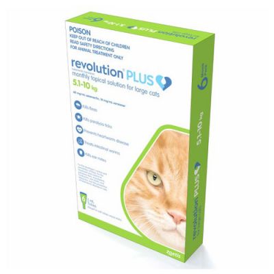 Revolution Plus Flea, Worm And Tick Prevention For Large Cats 11.1-22 lbs (5-10 kg), Green 6 Pack