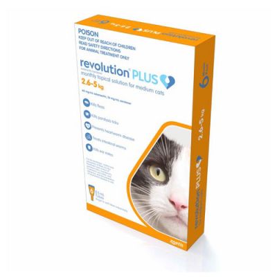 Revolution Plus Flea, Worm And Tick Prevention For Medium Cats 5.6-11 lbs (2.5-5 kg), Orange 6 Pack