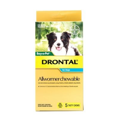 拜宠清咀嚼型驱虫药 中型犬 10kg/粒 5片装 Drontal Allwormer Chewables for Medium Dogs up to 22lbs(10kg), 5 Chews Pack